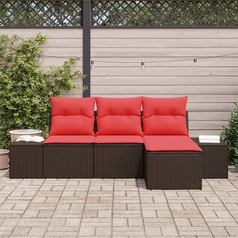 vidaXL Poly Rattan Sofa Set with Cushions in Brown