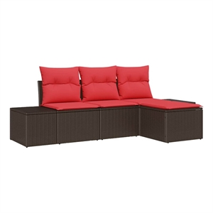 vidaXL Poly Rattan Sofa Set with Cushions in Brown