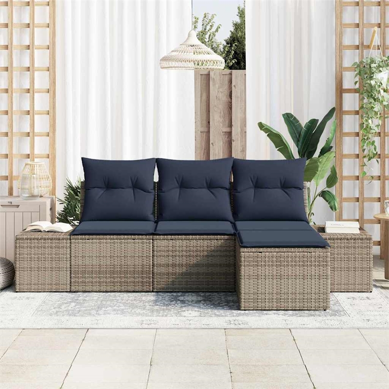 vidaXL Poly Rattan Sofa Set with Cushions in Gray