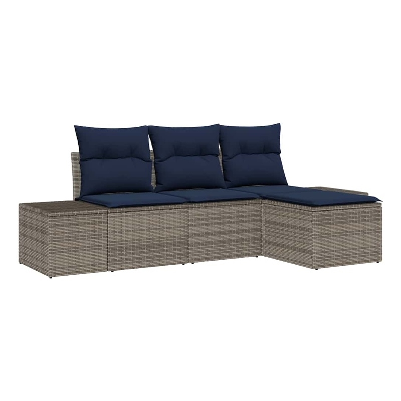 vidaXL Poly Rattan Sofa Set with Cushions in Gray