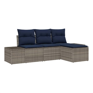 vidaXL Poly Rattan Sofa Set with Cushions in Gray