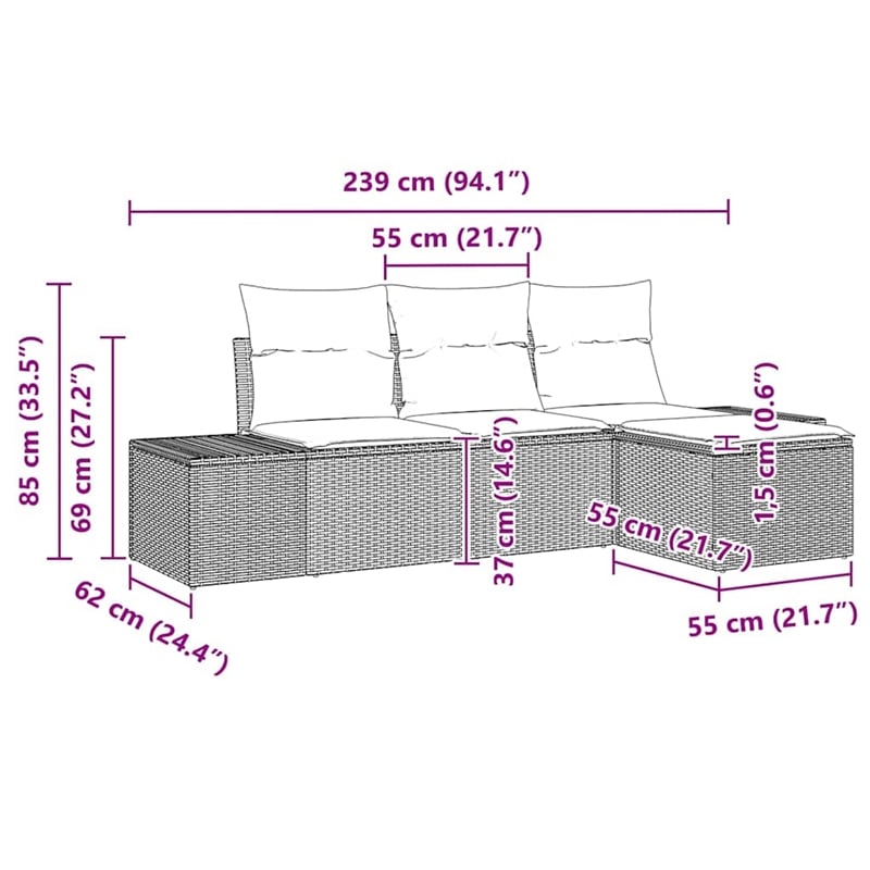 vidaXL Poly Rattan Sofa Set with Cushions in Black