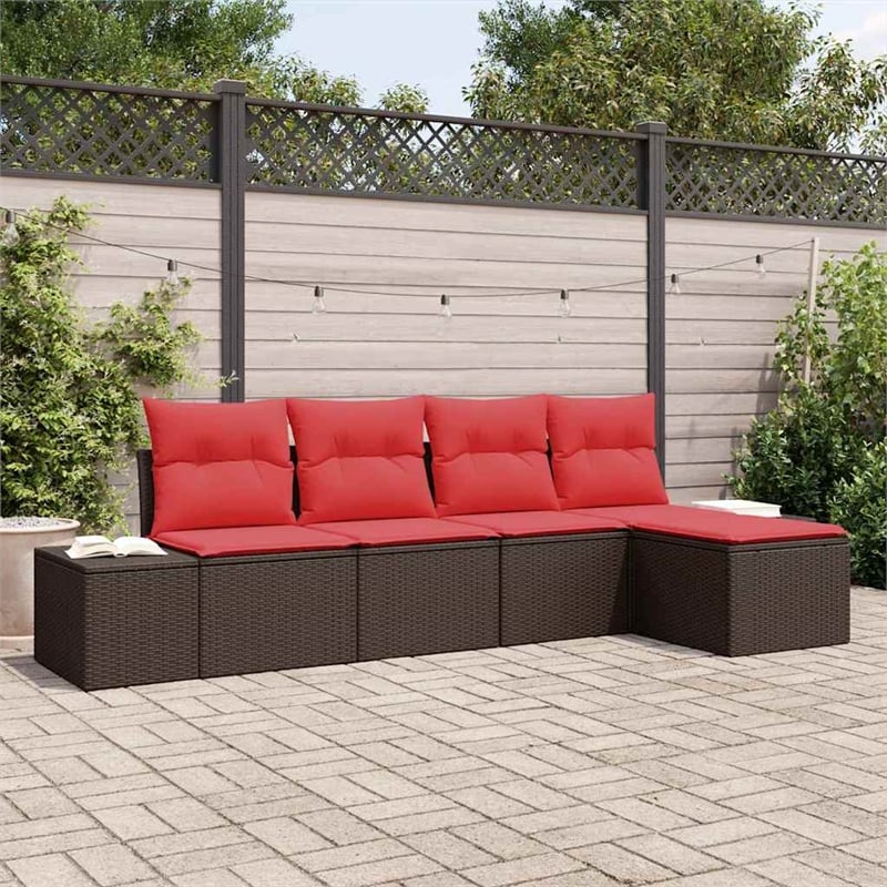 vidaXL Poly Rattan Sofa Set with Cushions in Brown