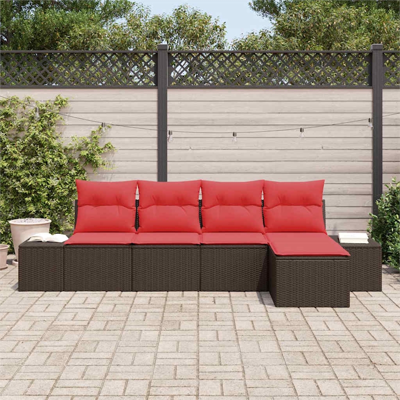 vidaXL Poly Rattan Sofa Set with Cushions in Brown