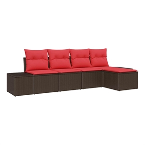 vidaXL Poly Rattan Sofa Set with Cushions in Brown