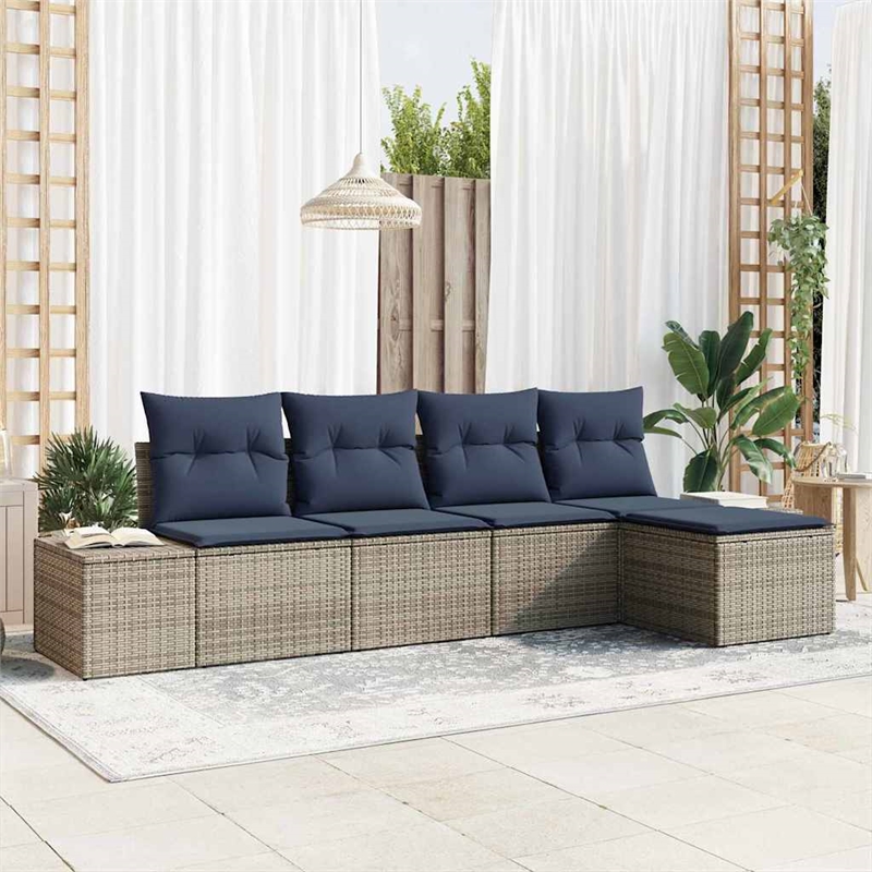vidaXL Poly Rattan Sofa Set with Cushions in Gray