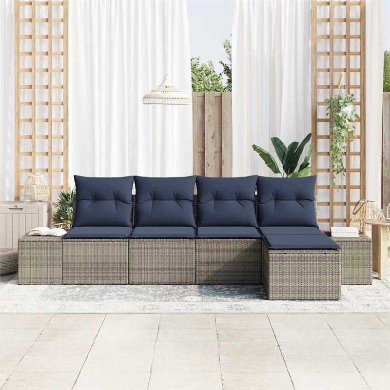 vidaXL Poly Rattan Sofa Set with Cushions in Gray