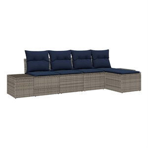 vidaXL Poly Rattan Sofa Set with Cushions in Gray