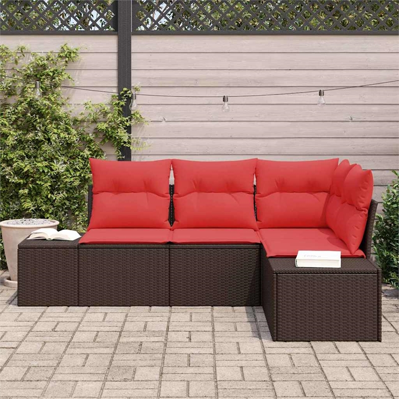 vidaXL Poly Rattan Sofa Set with Cushions in Brown