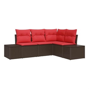 vidaXL Poly Rattan Sofa Set with Cushions in Brown