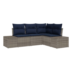 vidaXL Poly Rattan Sofa Set with Cushions in Gray