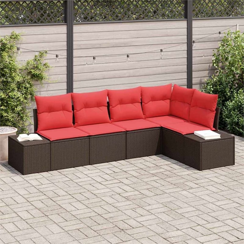vidaXL Poly Rattan Sofa Set with Cushions in Brown
