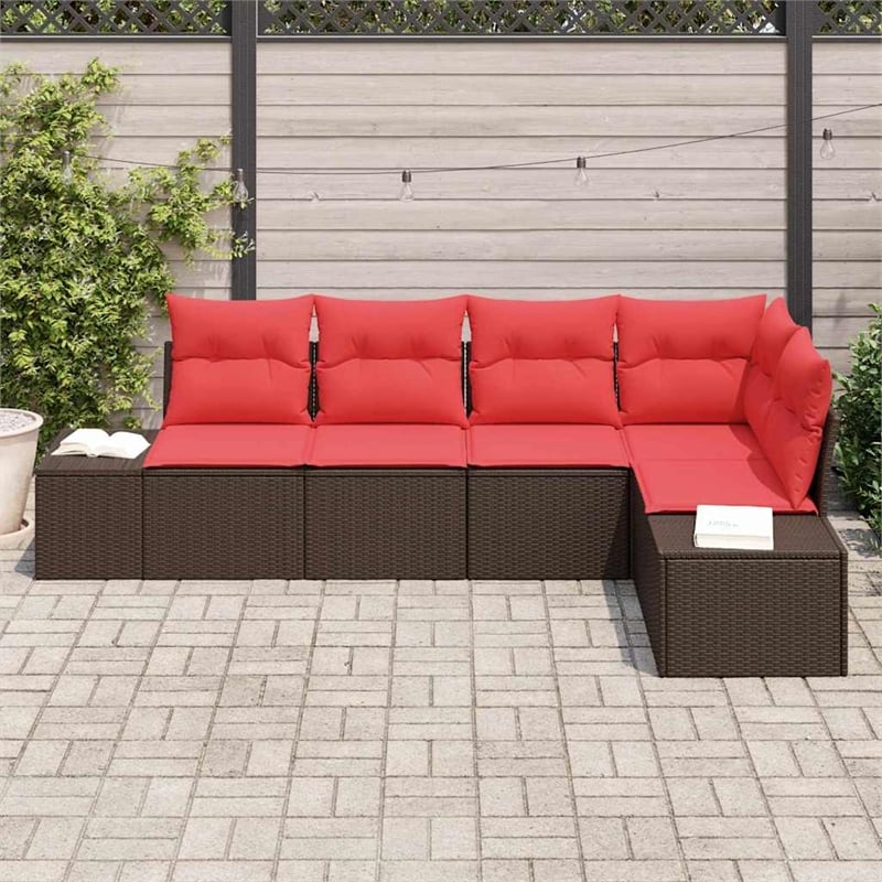 vidaXL Poly Rattan Sofa Set with Cushions in Brown