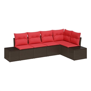 vidaXL Poly Rattan Sofa Set with Cushions in Brown