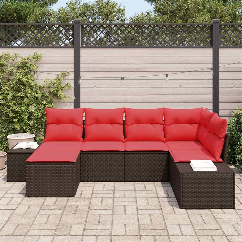 vidaXL Poly Rattan Large Sofa Set with Cushions in Brown