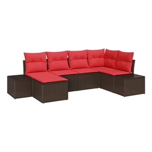 vidaXL Poly Rattan Large Sofa Set with Cushions in Brown