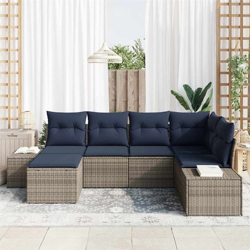 vidaXL Poly Rattan Large Sofa Set with Cushions in Gray