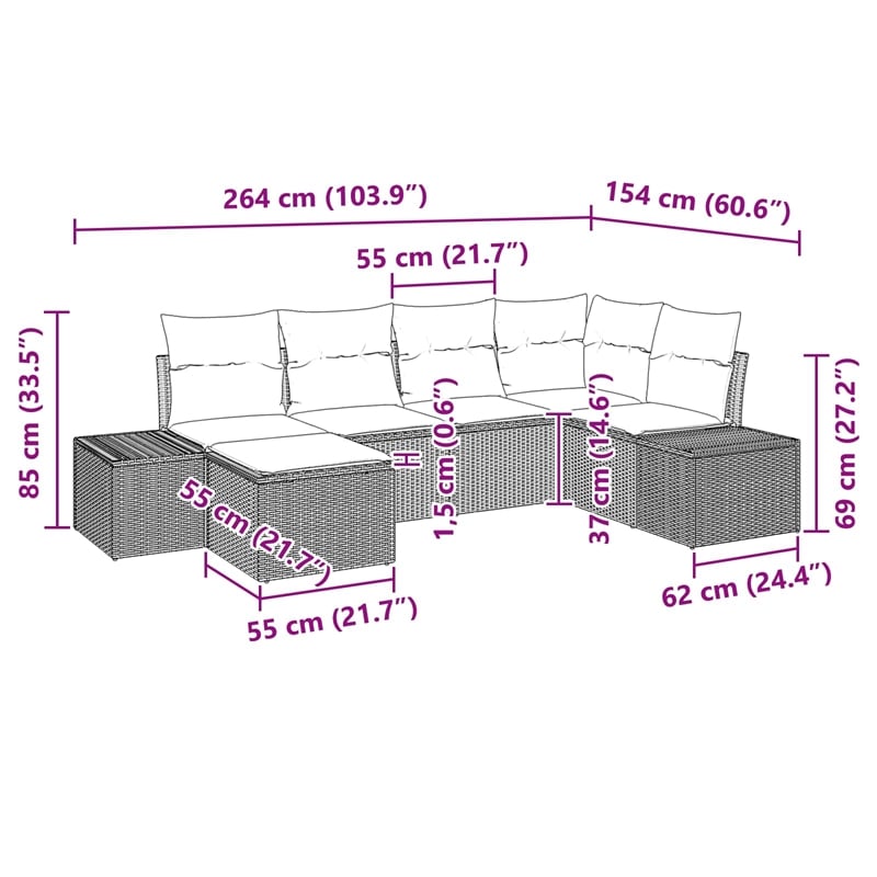 vidaXL Poly Rattan Large Sofa Set with Cushions in Gray