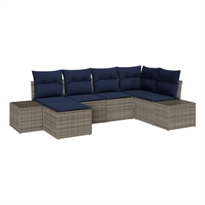 vidaXL Poly Rattan Large Sofa Set with Cushions in Gray