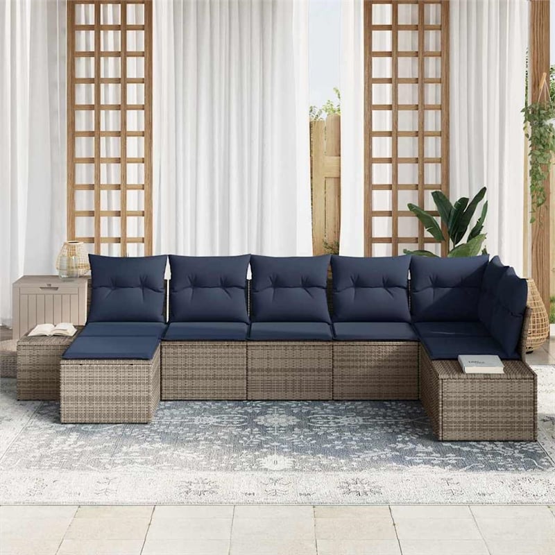 vidaXL Poly Rattan Sofa Set with Cushions in Gray