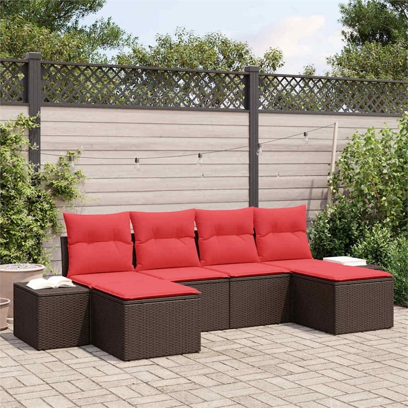 vidaXL Poly Rattan Sofa Set with Cushions in Brown