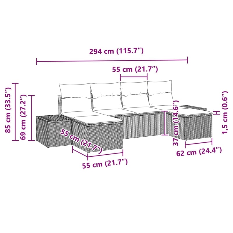 vidaXL Poly Rattan Sofa Set with Cushions in Brown