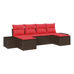 vidaXL Poly Rattan Sofa Set with Cushions in Brown