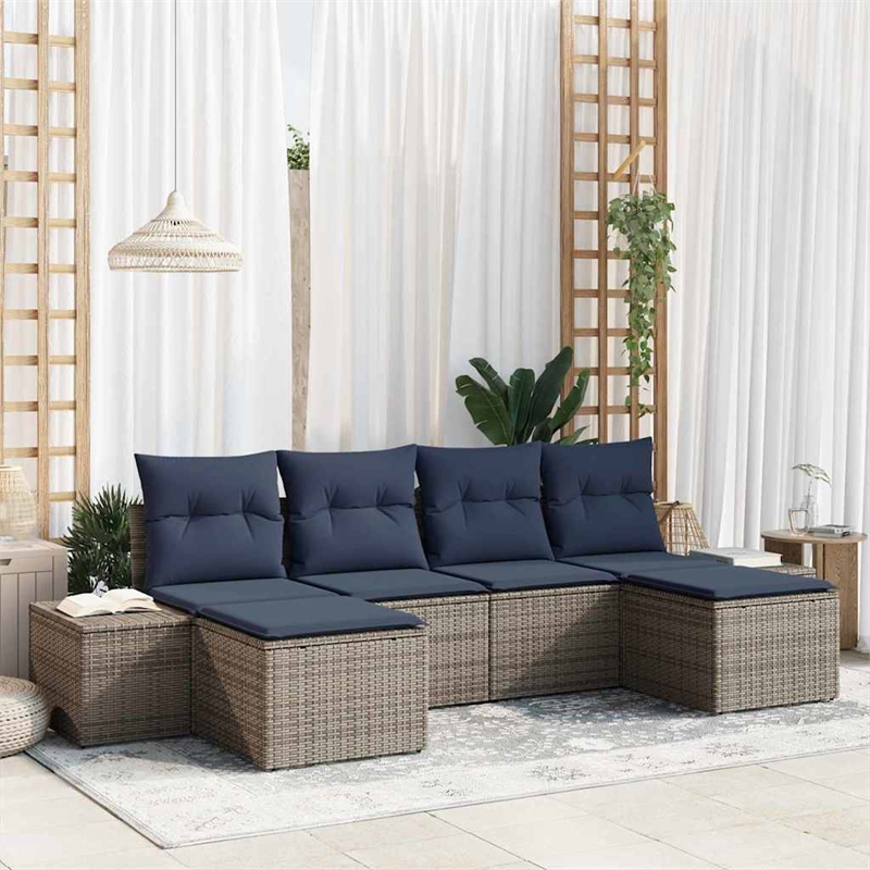 vidaXL Poly Rattan Sofa Set with Cushions in Gray