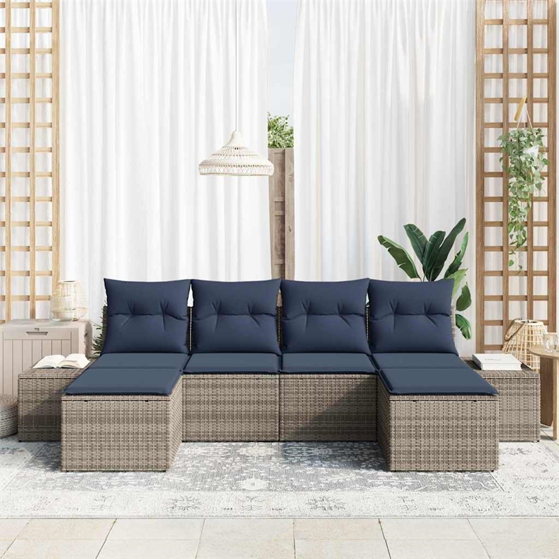 vidaXL Poly Rattan Sofa Set with Cushions in Gray