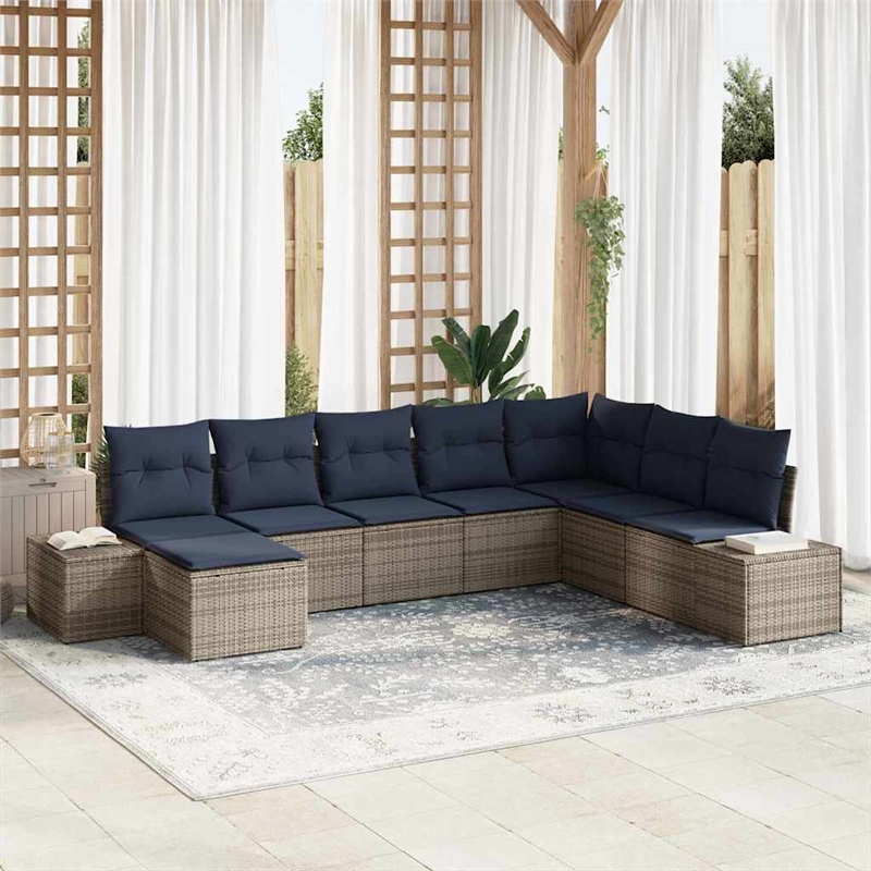 vidaXL Poly Rattan Small Sofa Set with Cushions in Gray
