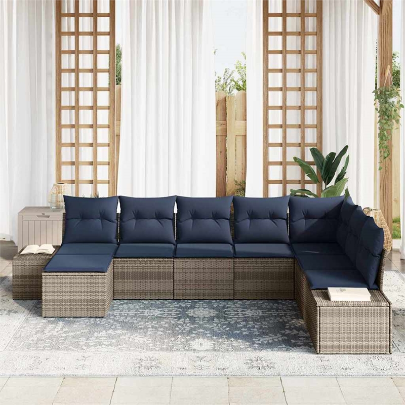 vidaXL Poly Rattan Small Sofa Set with Cushions in Gray