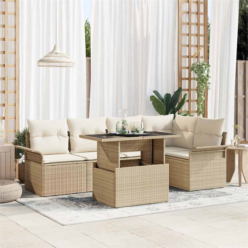 vidaXL Solid Acacia Wood Sofa Set with Cushions in Beige