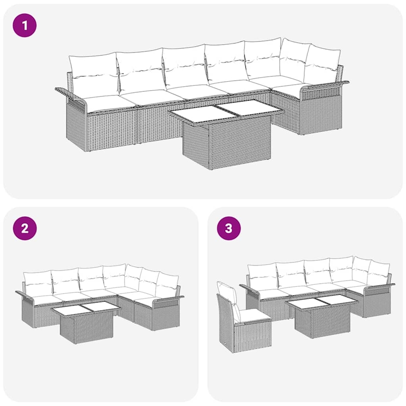 vidaXL Poly Rattan Sofa Set with Cushions in Beige