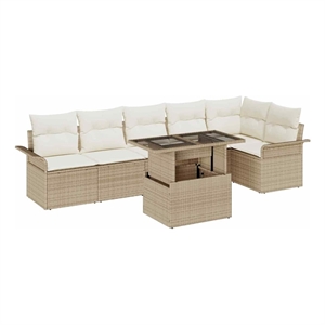 vidaXL Poly Rattan Sofa Set with Cushions in Beige