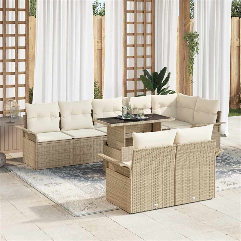 vidaXL Poly Rattan Sofa Set with Cushions in Beige