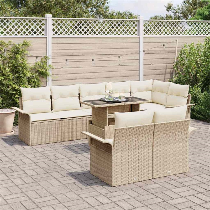 vidaXL Poly Rattan Sofa Set with Cushions in Beige