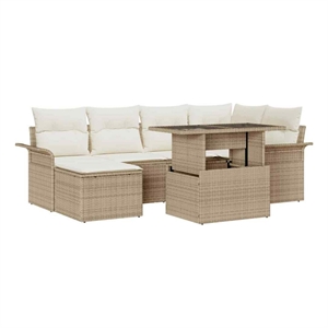 vidaXL Poly Rattan Sofa Set with Cushions in Beige