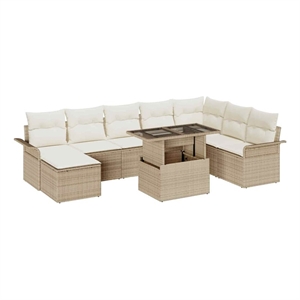 vidaXL Poly Rattan Sofa Set with Cushions in Beige