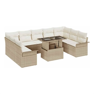 vidaXL Poly Rattan Sofa Set with Cushions in Beige