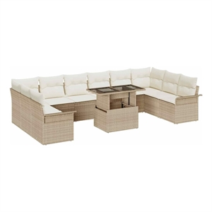 vidaXL Poly Rattan Sofa Set with Cushions in Beige