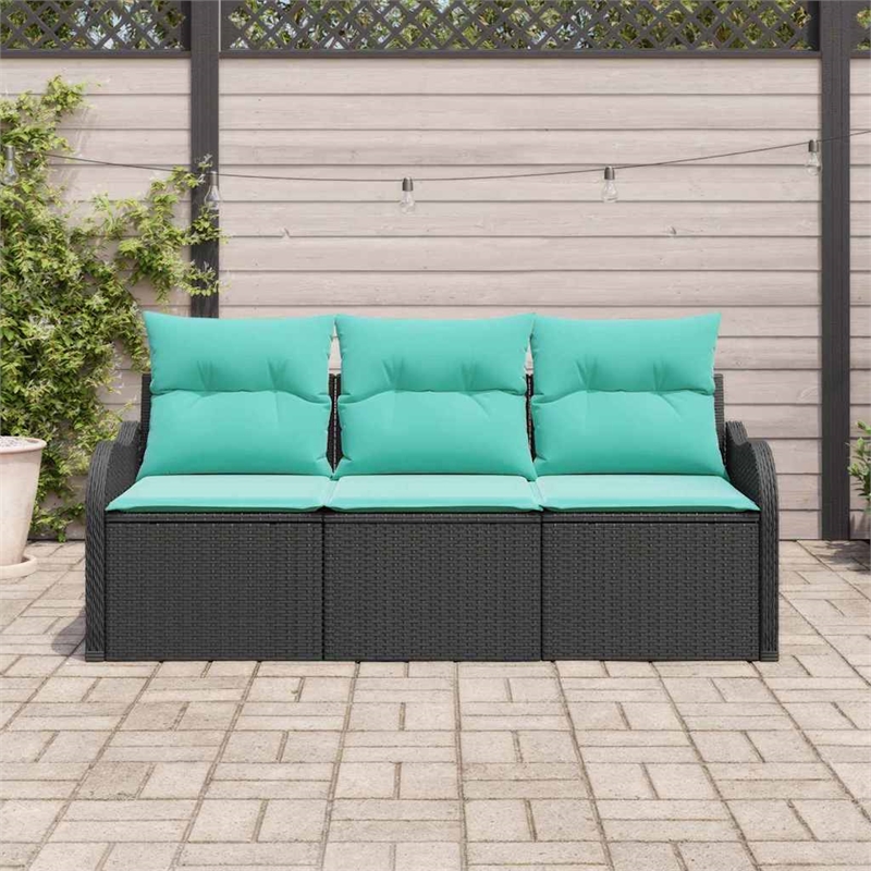 vidaXL Poly Rattan Sofa Set with Cushions in Black