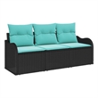 vidaXL Poly Rattan Sofa Set with Cushions in Black
