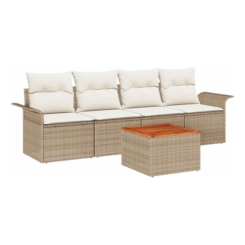 vidaXL Solid Acacia Wood Sofa Set with Cushions in Beige