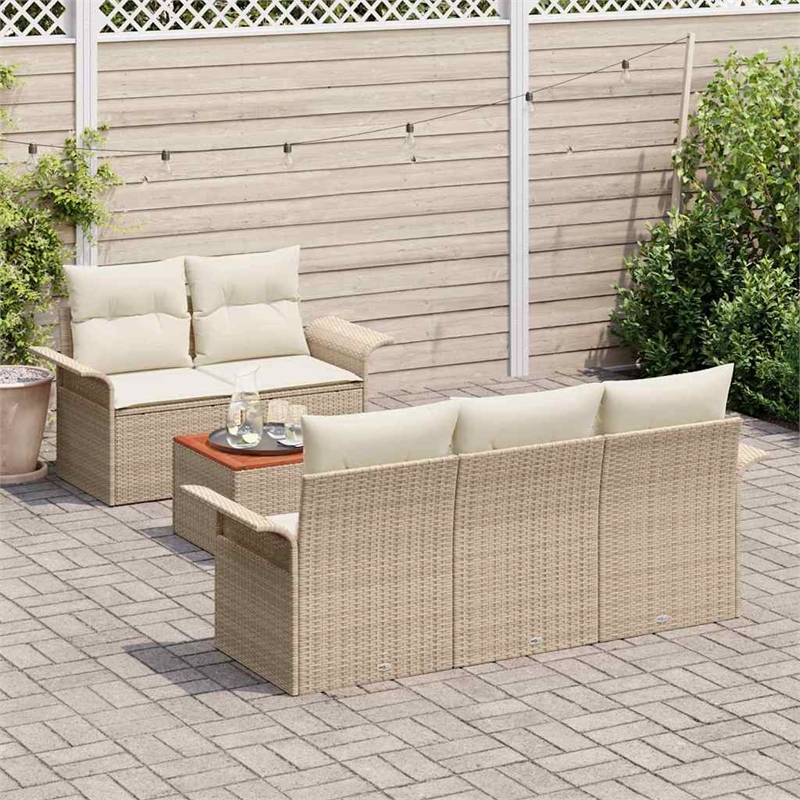 vidaXL Poly Rattan Sofa Set with Cushions in Beige