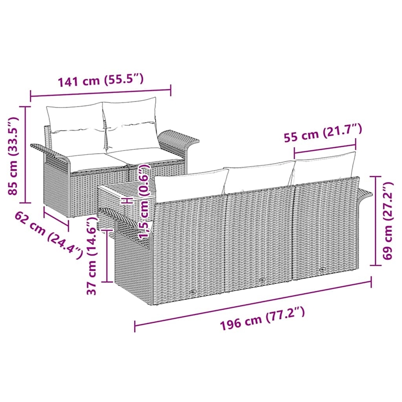 vidaXL Poly Rattan Sofa Set with Cushions in Beige