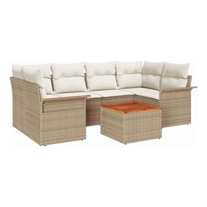 vidaXL Solid Acacia Wood Sofa Set with Cushions in Beige