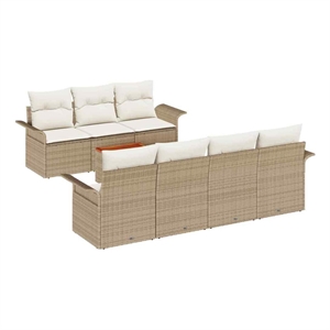vidaXL Solid Acacia Wood Sofa Set with Cushions in Beige
