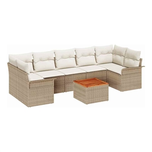 vidaXL Solid Acacia Wood Sofa Set with Cushions in Beige