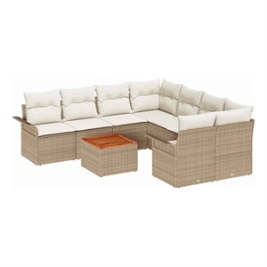 vidaXL Solid Acacia Wood Sofa Set with Cushions in Beige