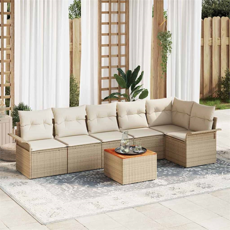 vidaXL Solid Acacia Wood Sofa Set with Cushions in Beige
